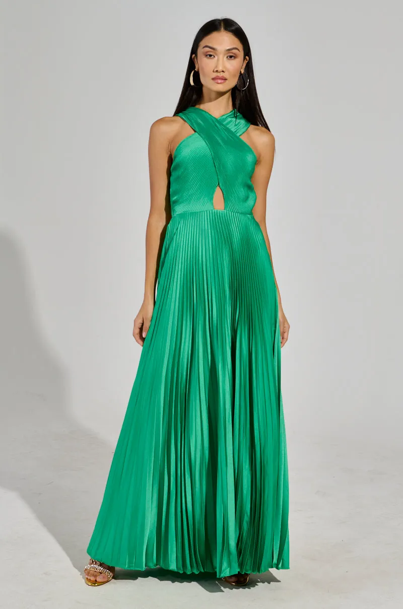 ALWAYS THE GUEST PLEATED MAXI DRESS IN KELLY GREEN sold by AKIRA product image thumbnail 4