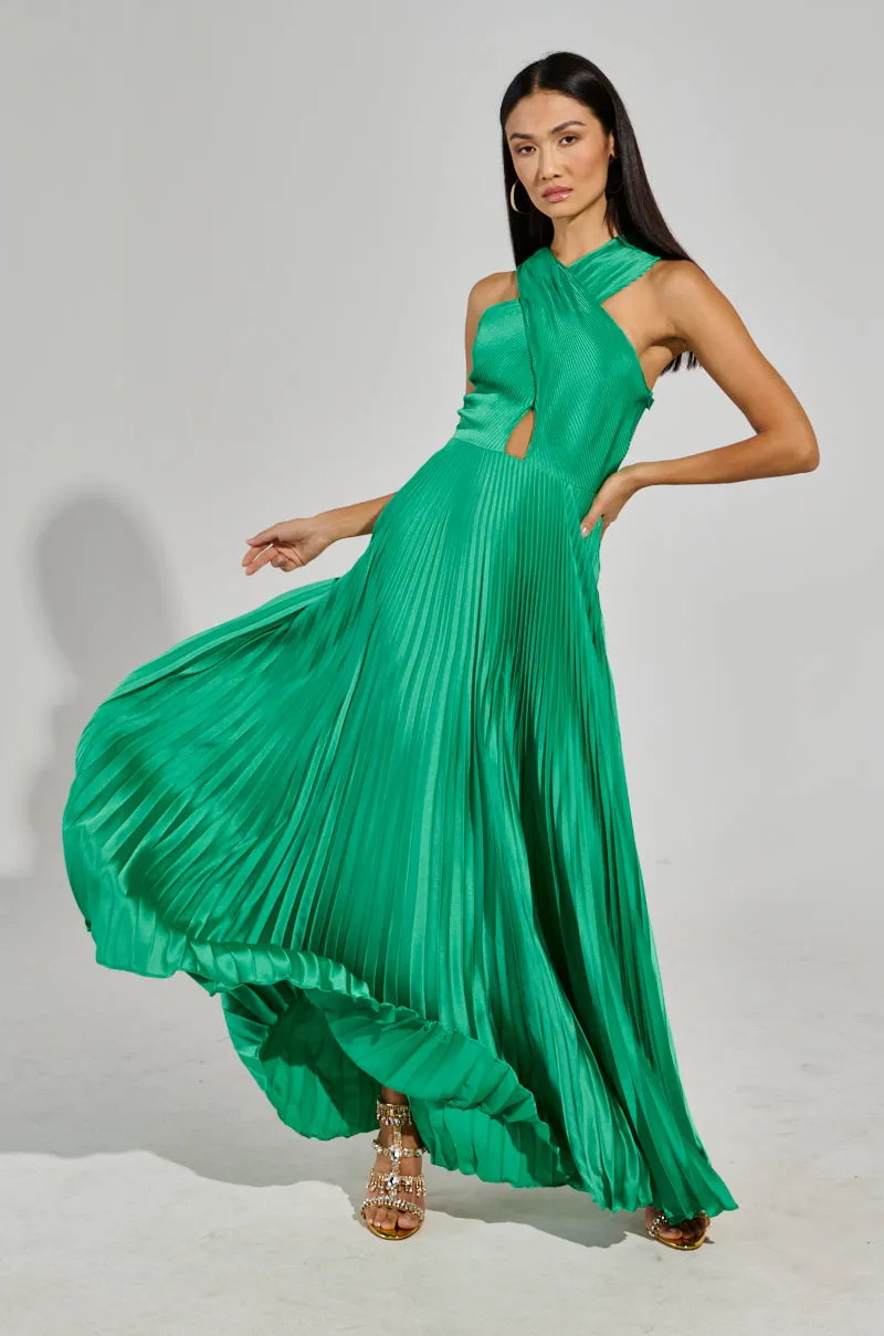 ALWAYS THE GUEST PLEATED MAXI DRESS IN KELLY GREEN sold by AKIRA