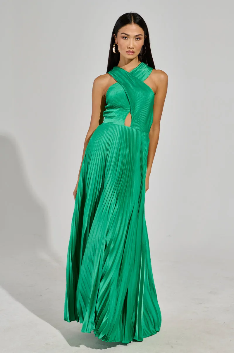 ALWAYS THE GUEST PLEATED MAXI DRESS IN KELLY GREEN sold by AKIRA product image thumbnail 3