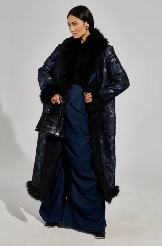 WILD CARD BROCADE TRENCH COAT sold by AKIRA