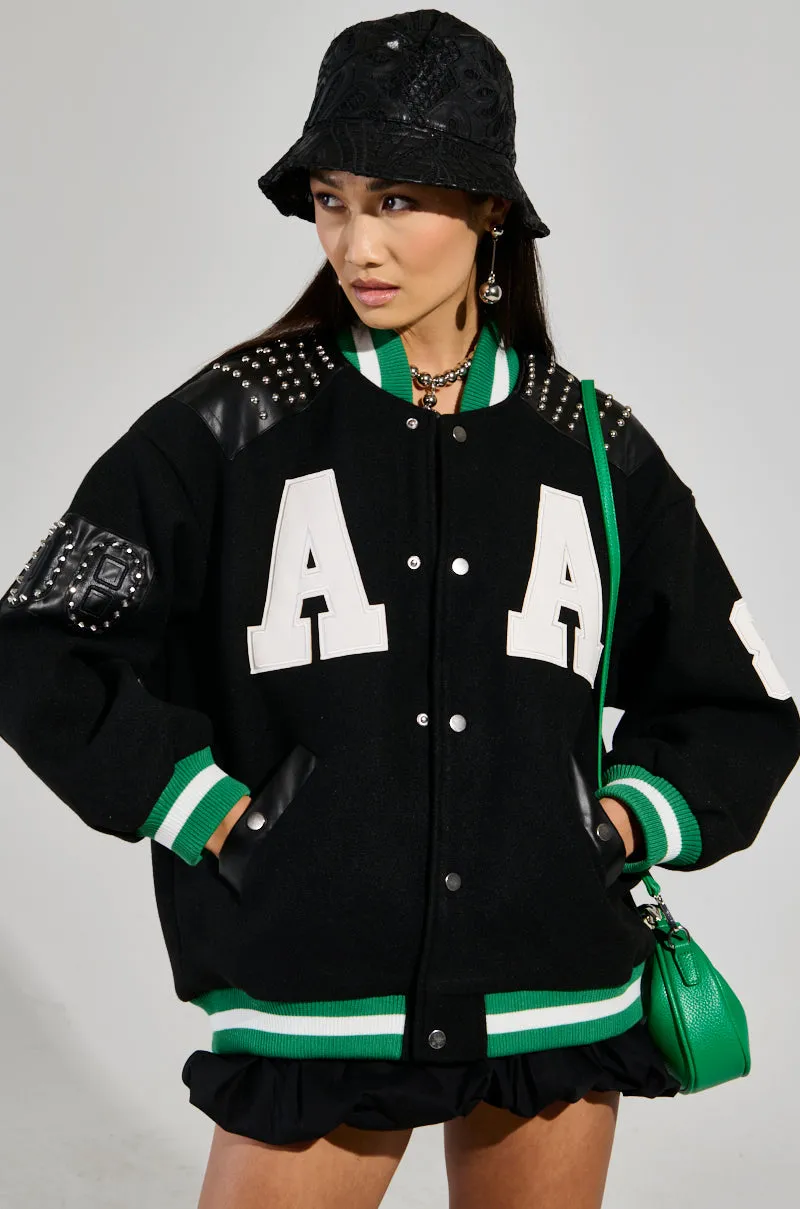 ACE OF SPADES STUDDED BOMBER sold by AKIRA