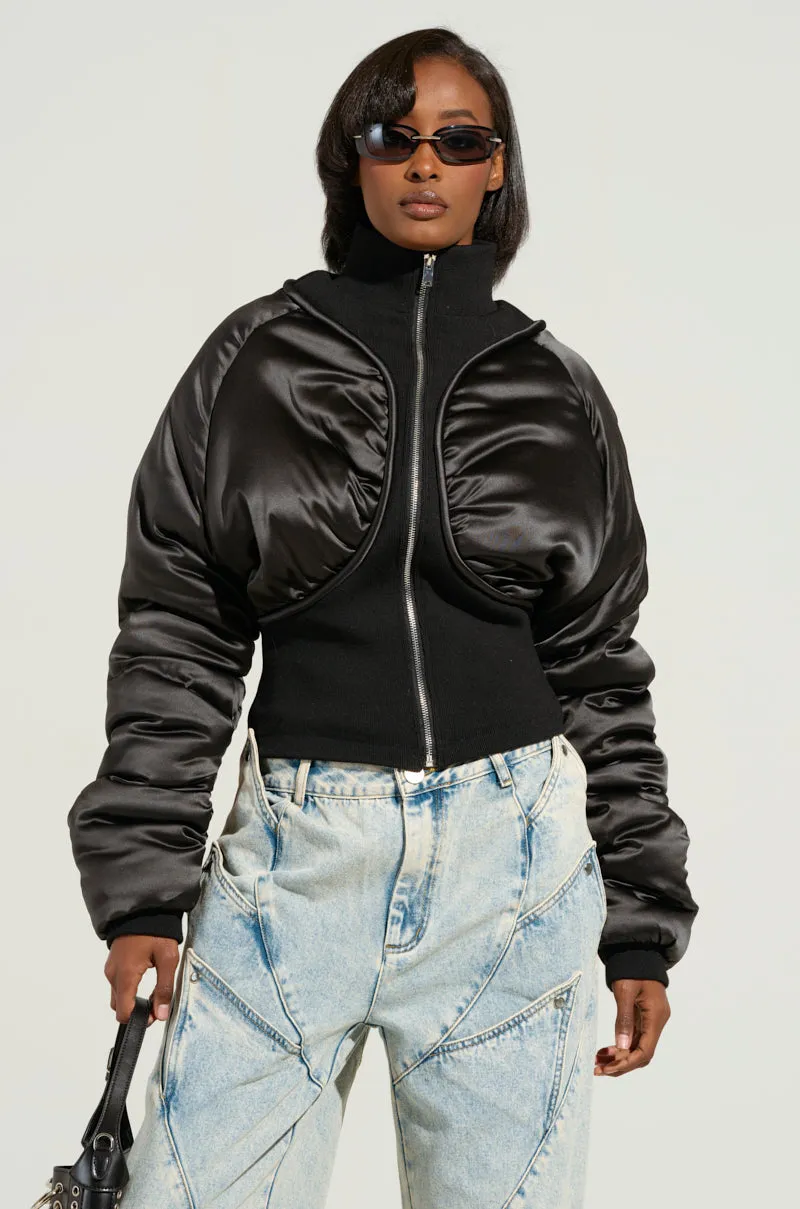 ELECTRA SATIN EFFECT BOMBER sold by AKIRA