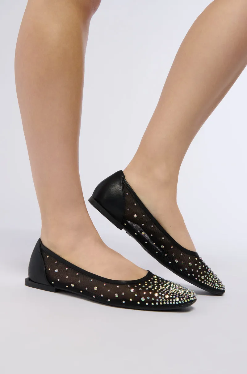 AZALEA WANG HENLEE BLACK RHINESTONE FLAT sold by AKIRA
