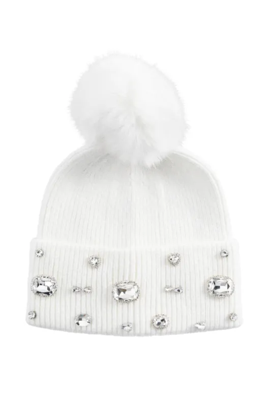 DIAMOND HOUR EMBELLISHED BEANIE IN WHITE sold by AKIRA