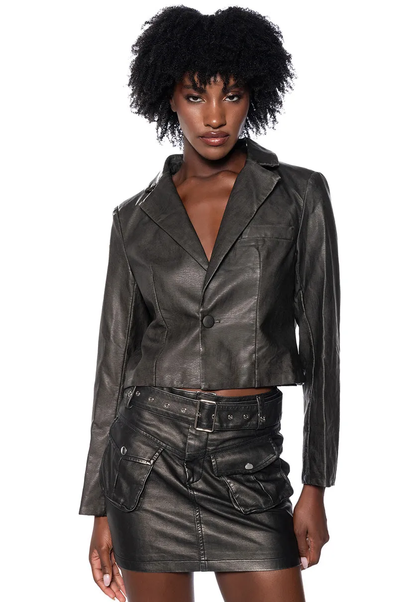 SHAI DISTRESSED CROP BLAZER sold by AKIRA