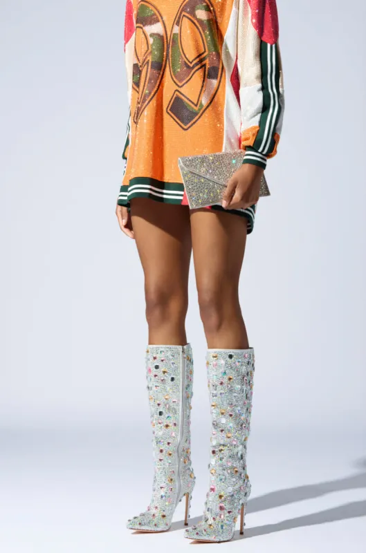 AZALEA WANG LAMARCA RHINESTONE COVERED BOOT IN PINK sold by AKIRA