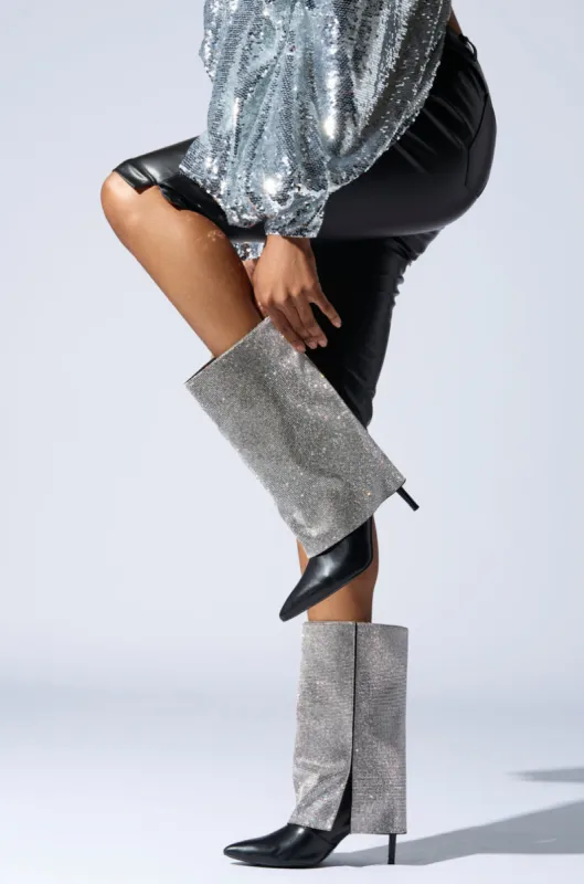 AZALEA WANG AISLING BLACK SPARKLE COVERED HEEL BOOT sold by AKIRA