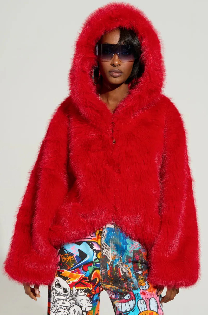 LOOK AT ME NOW HOODED FUR BOMBER sold by AKIRA