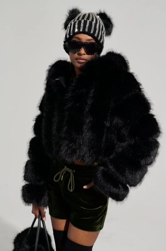 JOLENE FAUX FUR COAT IN BLACK sold by AKIRA