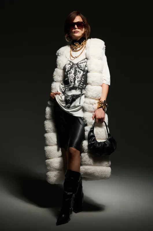 JENNY LIN FAUX FUR MAXI VEST IN WHITE sold by AKIRA
