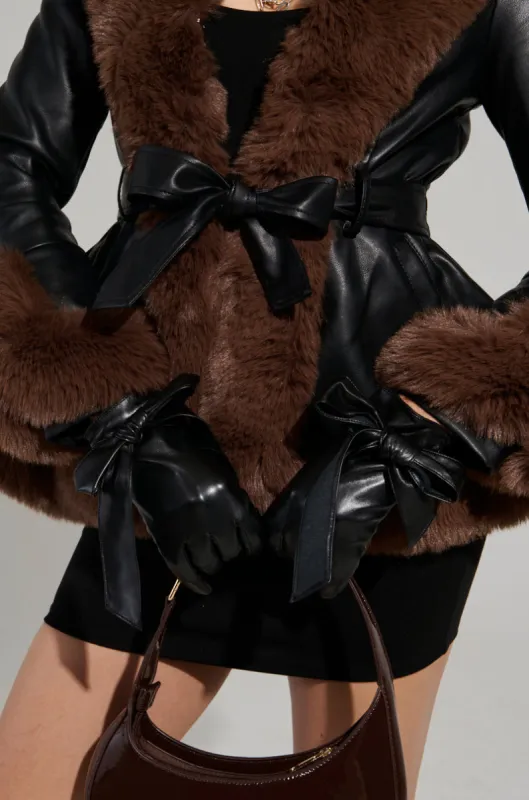 WINTOUR PLEATHER BOW ACCENT GLOVES IN BLACK sold by AKIRA