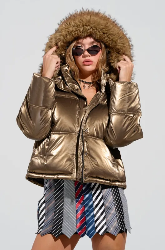 CAPRI FUR TRIM PUFFER sold by AKIRA