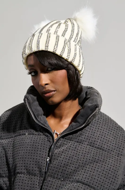 LEXII RHINESTONE KNIT MOUSE BEANIE IN WHITE sold by AKIRA