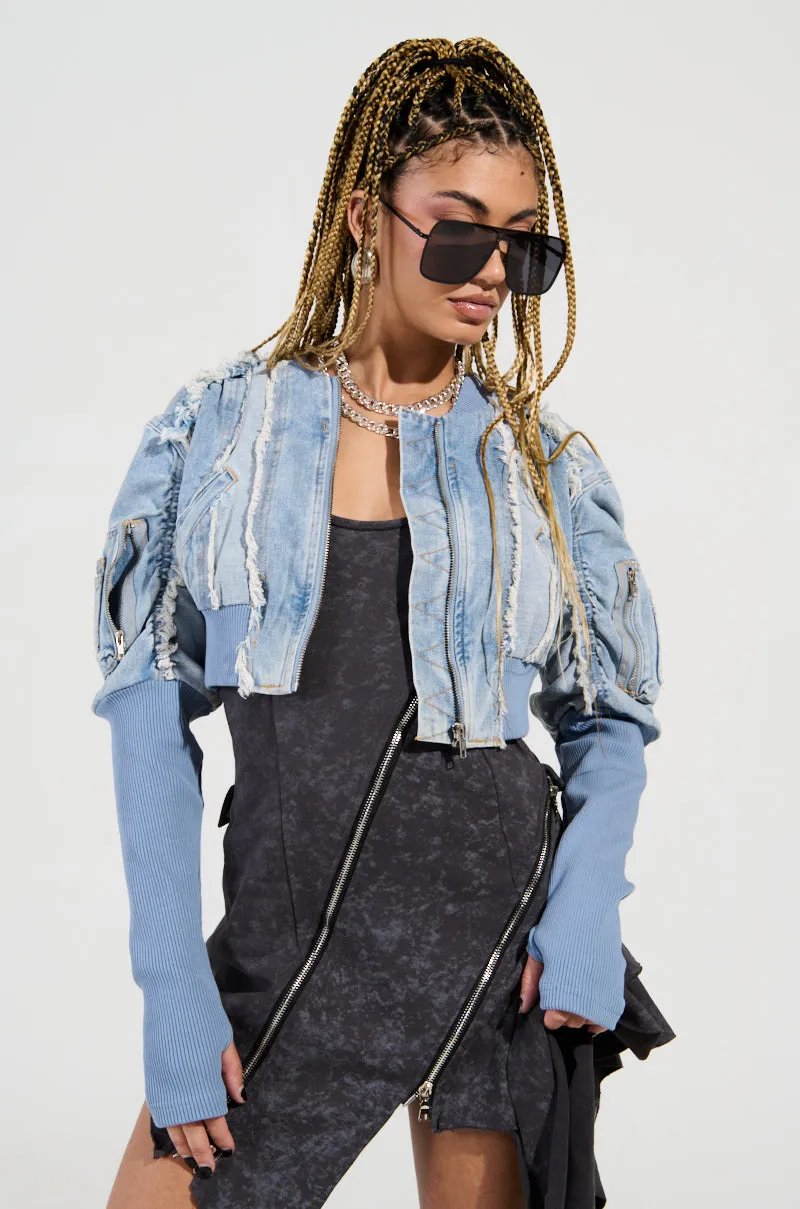 DARE TO BE DENIM CROPPED JACKET sold by AKIRA product image thumbnail 2