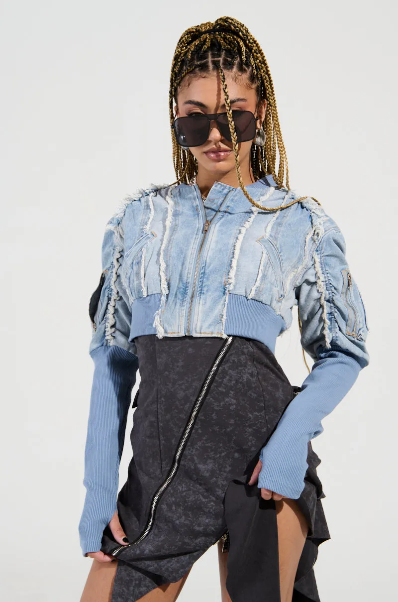 DARE TO BE DENIM CROPPED JACKET sold by AKIRA