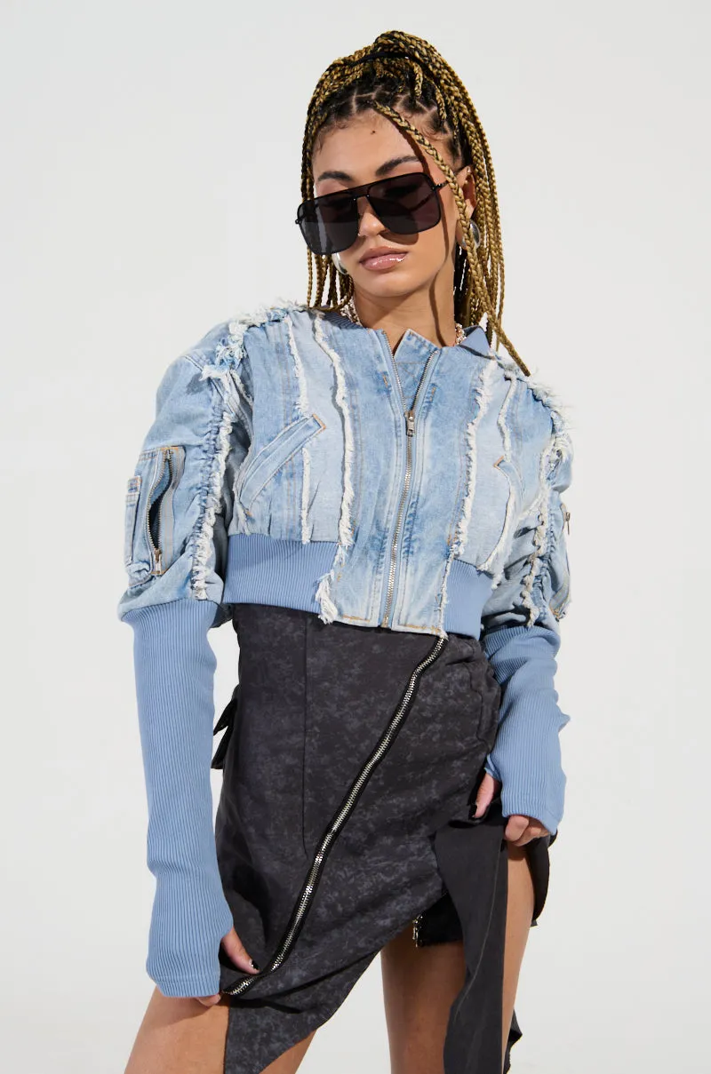 DARE TO BE DENIM CROPPED JACKET sold by AKIRA product image thumbnail 4