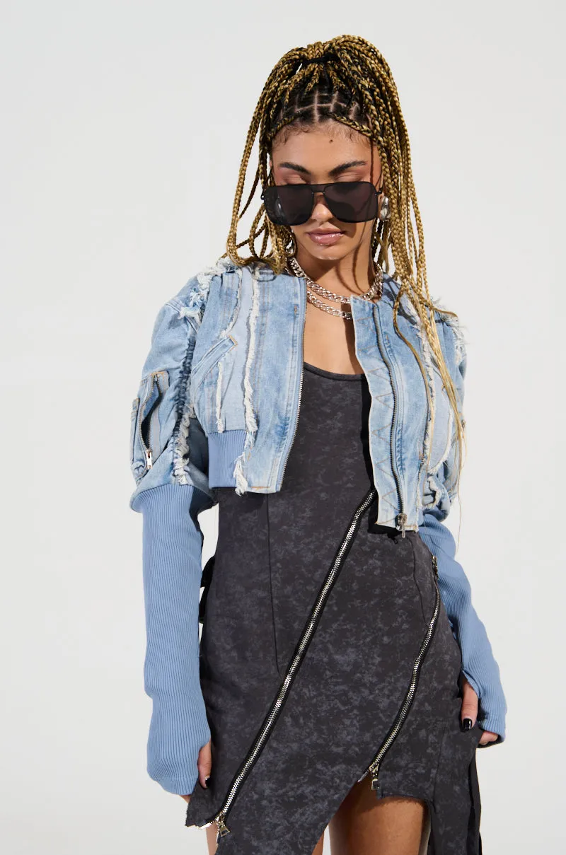 DARE TO BE DENIM CROPPED JACKET sold by AKIRA product image thumbnail 3