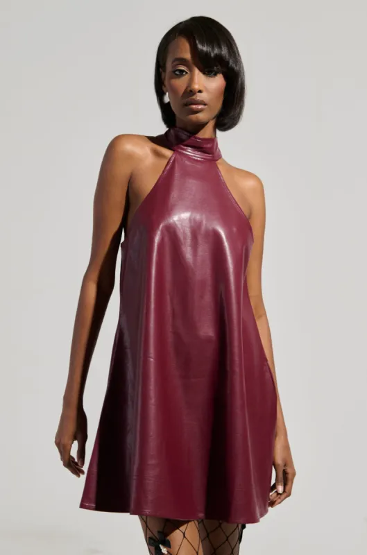 TAKE IT EASY PU MINI DRESS IN BURGUNDY sold by AKIRA