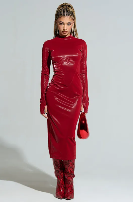 LIKE LIQUID FAUX LEATHER MIDI DRESS sold by AKIRA
