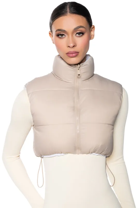 TAYLOR SAID CROP PUFFER VEST IN IVORY sold by AKIRA