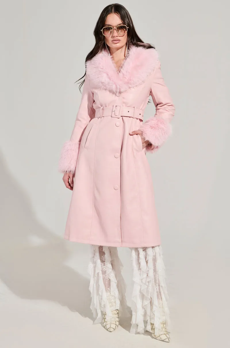 KAYA FUR LINED TRENCH IN LIGHT PINK sold by AKIRA