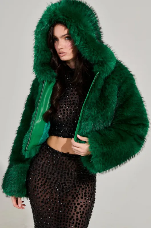 LUCKY HOODED FUR BOMBER sold by AKIRA