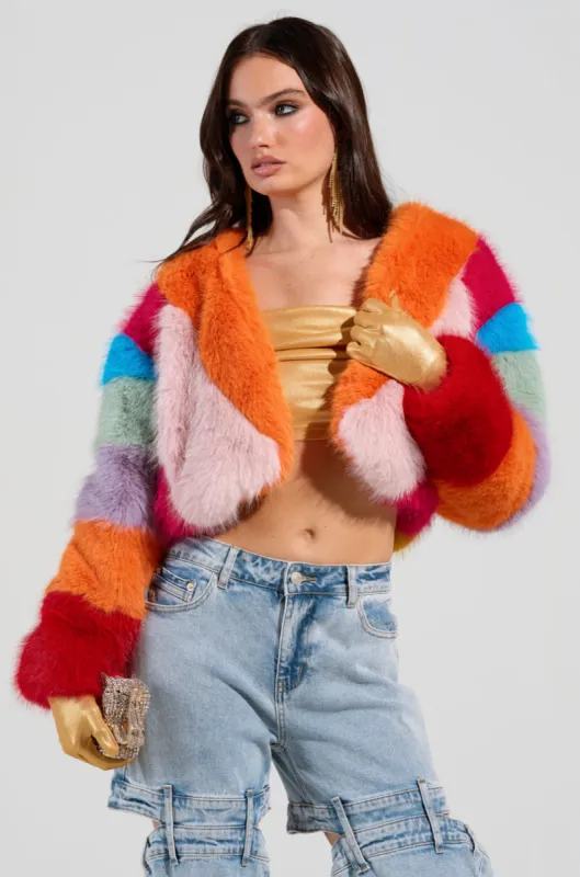 CALL ME CRAZY RAINBOW FUR JACKET made by AKIRA