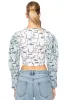 DENIM SLEEVE PRINTED SWEATSHIRT sold by AKIRA