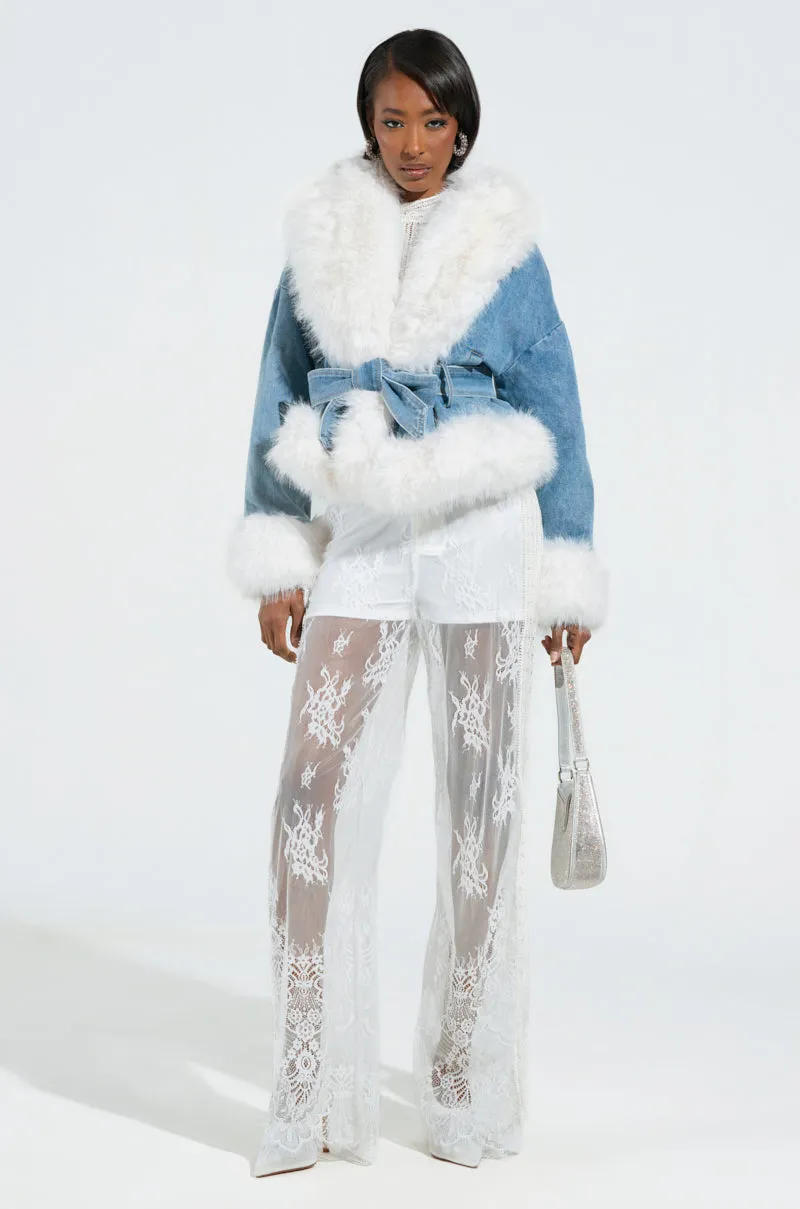 LAINEY FUR TRIM DENIM MOTO sold by AKIRA product image thumbnail 5