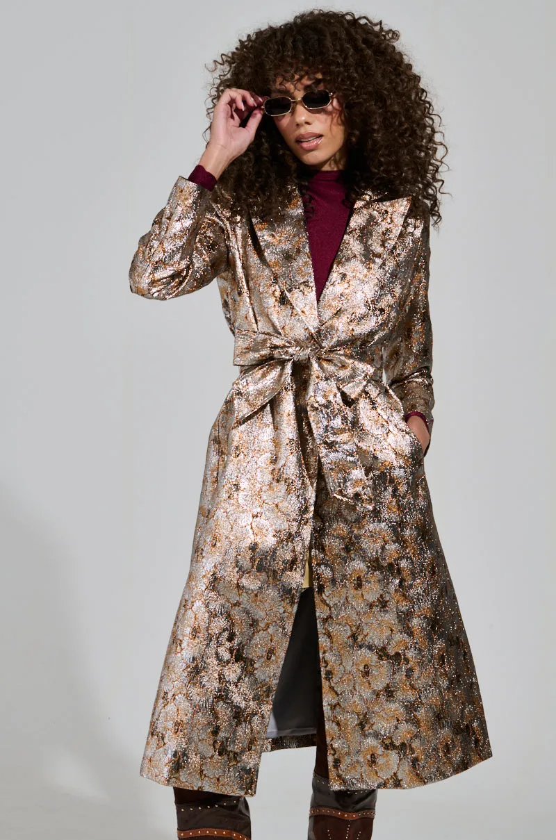 CITY LIGHTS BROCADE TRENCH sold by AKIRA