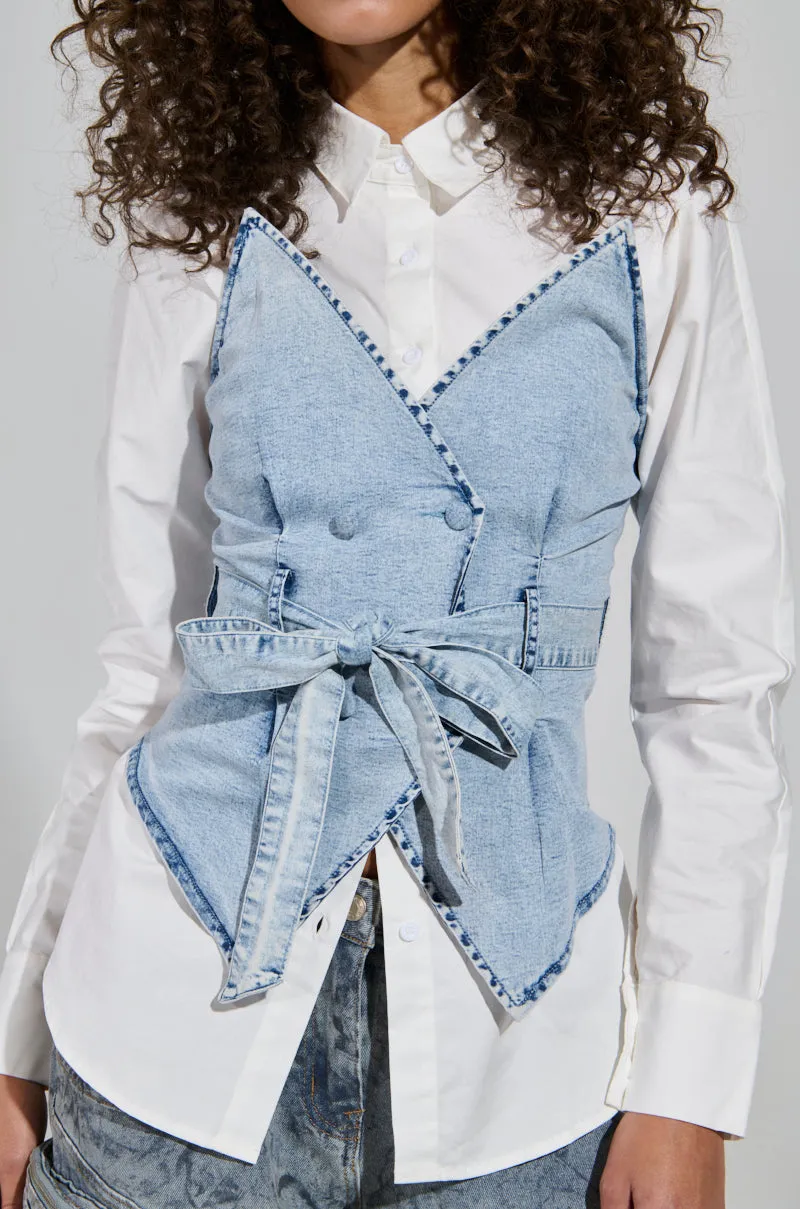 END OF SUMMER FLING DENIM CORSETED BLOUSE sold by AKIRA product image thumbnail 2