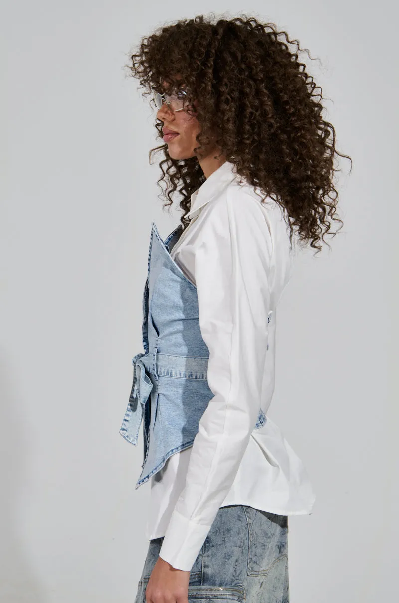 END OF SUMMER FLING DENIM CORSETED BLOUSE sold by AKIRA product image thumbnail 4