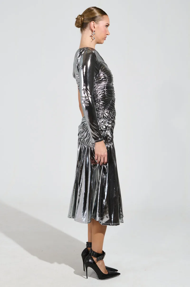 TURN BACK TIME SILVER METALLIC MIDI DRESS sold by AKIRA product image thumbnail 5