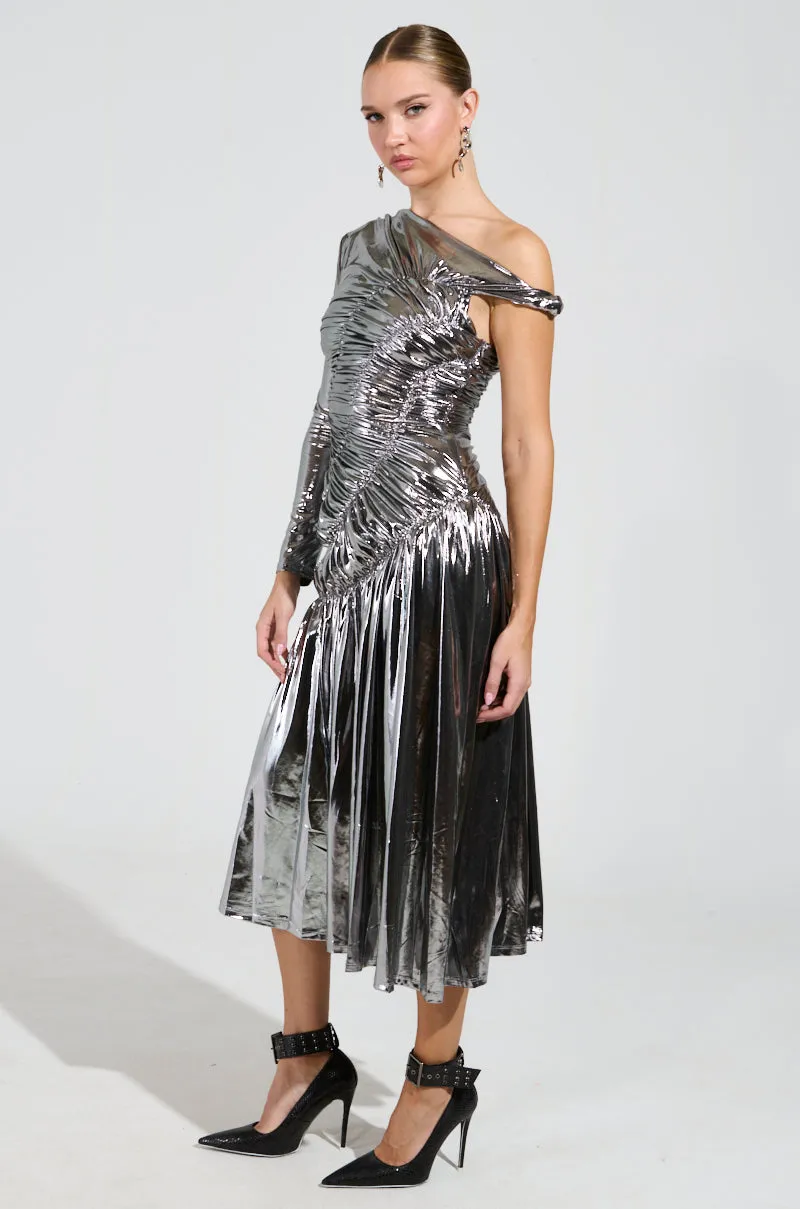 TURN BACK TIME SILVER METALLIC MIDI DRESS sold by AKIRA product image thumbnail 4