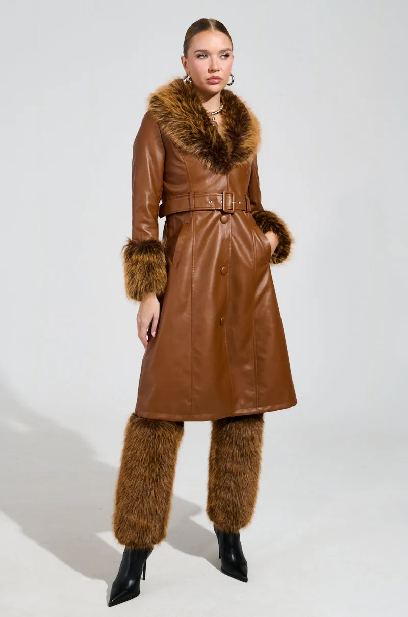 KAYA FUR LINED TRENCH IN TAN sold by AKIRA