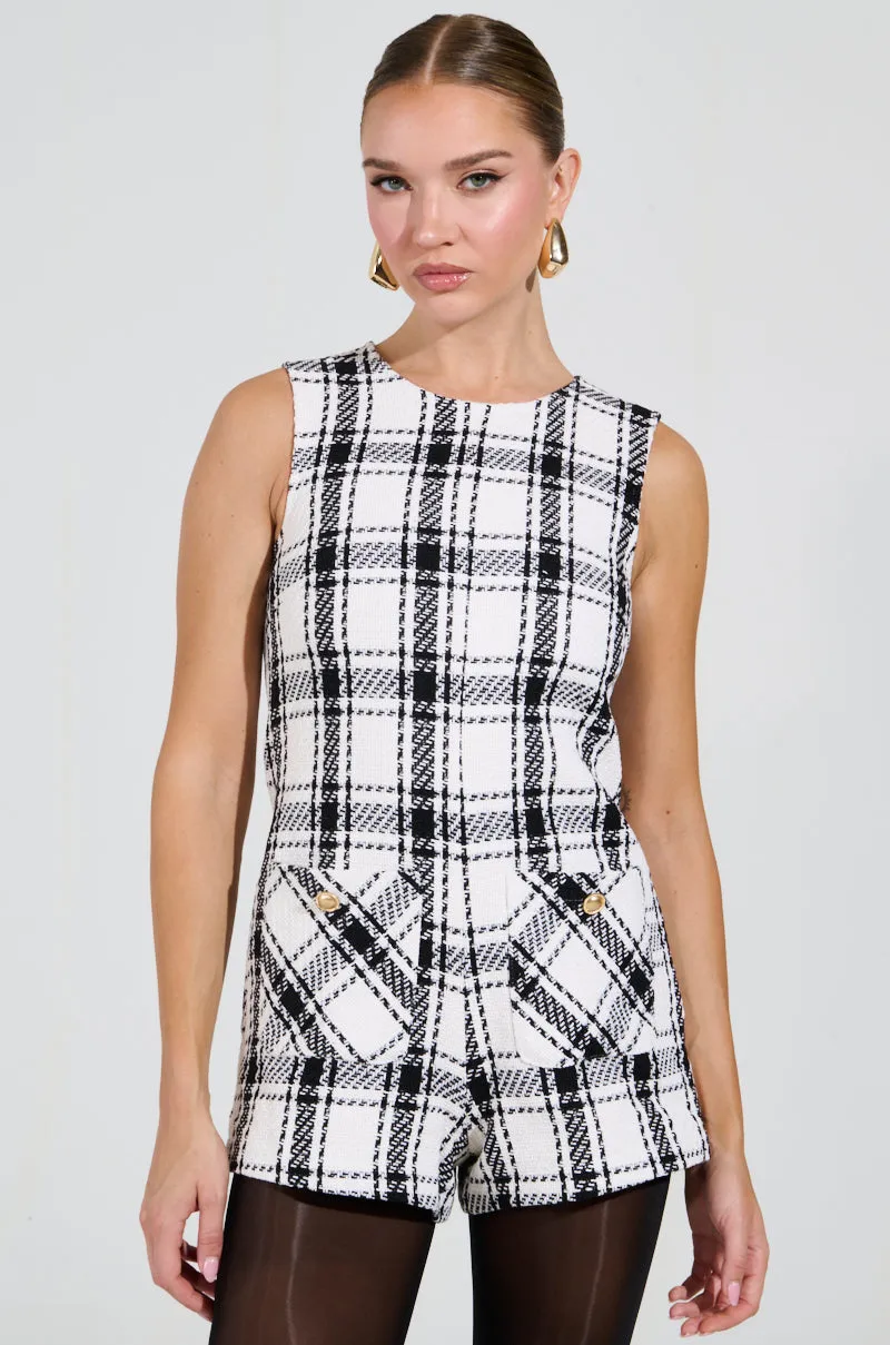 BEST DRESSED PLAID ROMPER IN WHITE sold by AKIRA product image thumbnail 2