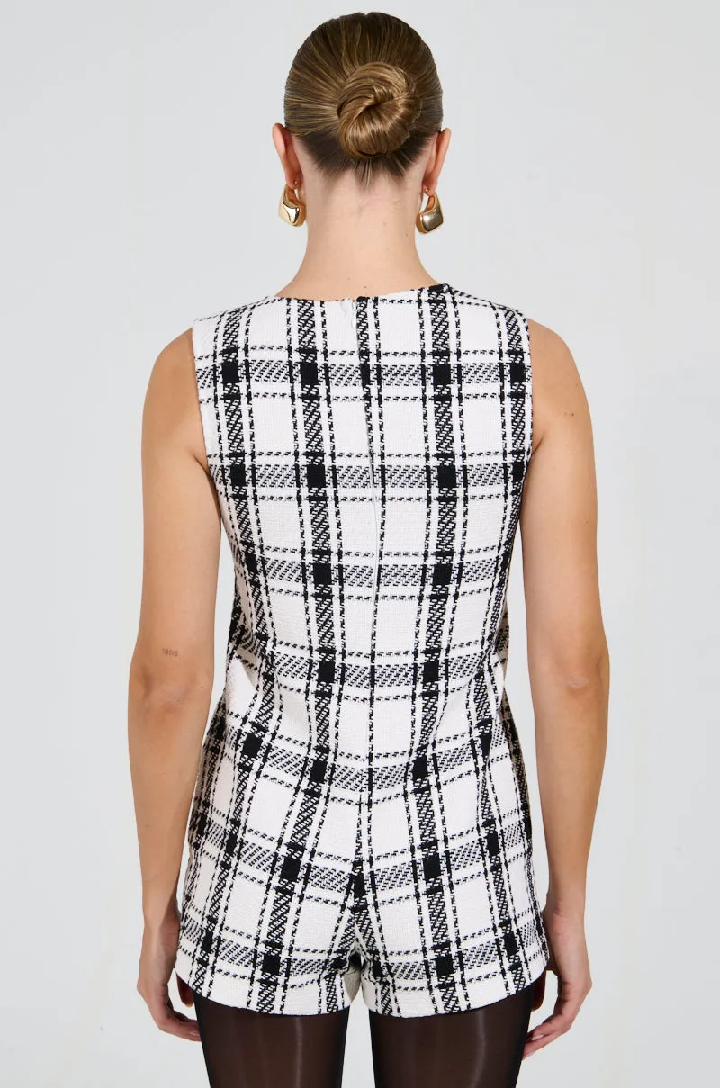 BEST DRESSED PLAID ROMPER IN WHITE sold by AKIRA product image thumbnail 4