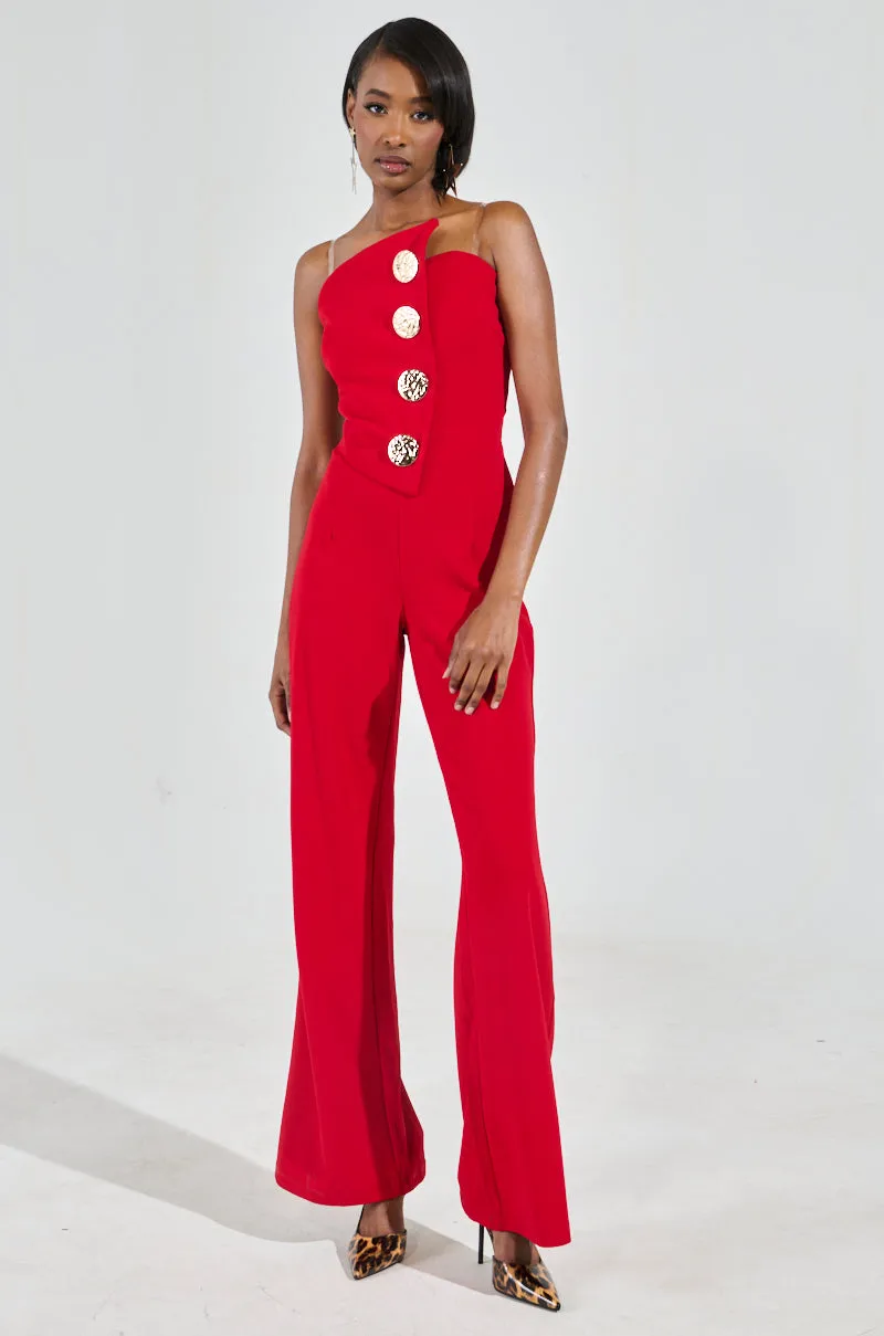 BADDIE STRAPLESS JUMPSUIT WITH GOLD BUTTONS sold by AKIRA product image thumbnail 3