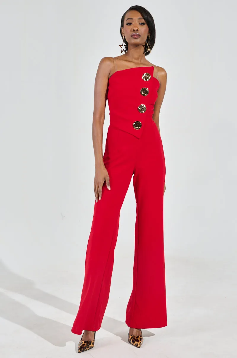 BADDIE STRAPLESS JUMPSUIT WITH GOLD BUTTONS sold by AKIRA product image thumbnail 2