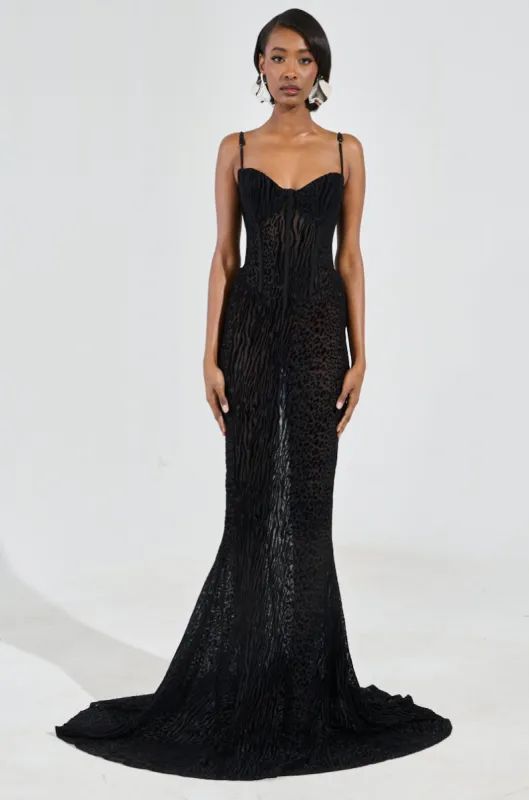 ON YOUR FYP PRINTED VELVET BURNOUT MAXI DRESS sold by AKIRA