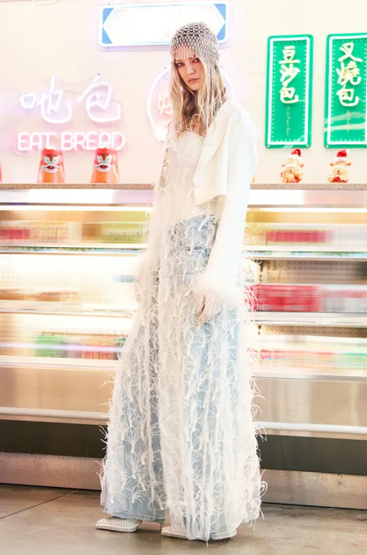 ONE OF A KIND FEATHER MAXI DRESS sold by AKIRA