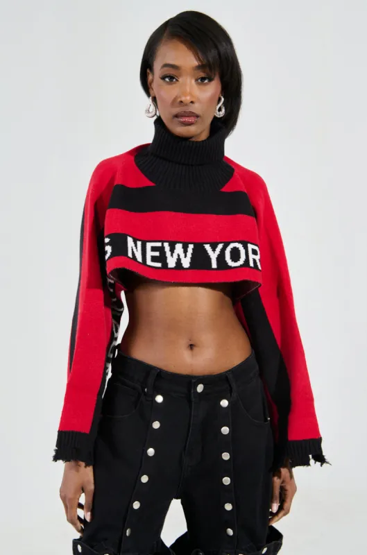 NEW YORK ULTRA CROP SWEATER IN RED MULTI sold by AKIRA