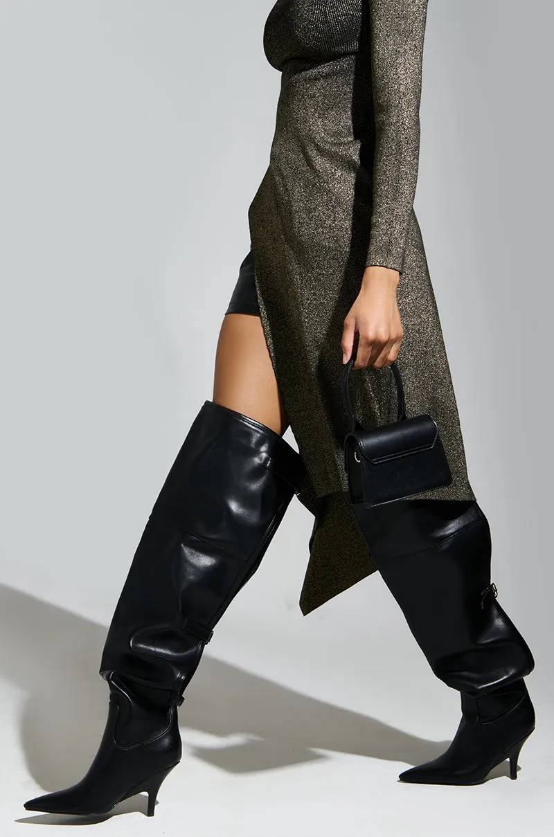 AZALEA WANG BACKER BLACK KITTEN HEEL OVER THE KNEE BOOT sold by AKIRA