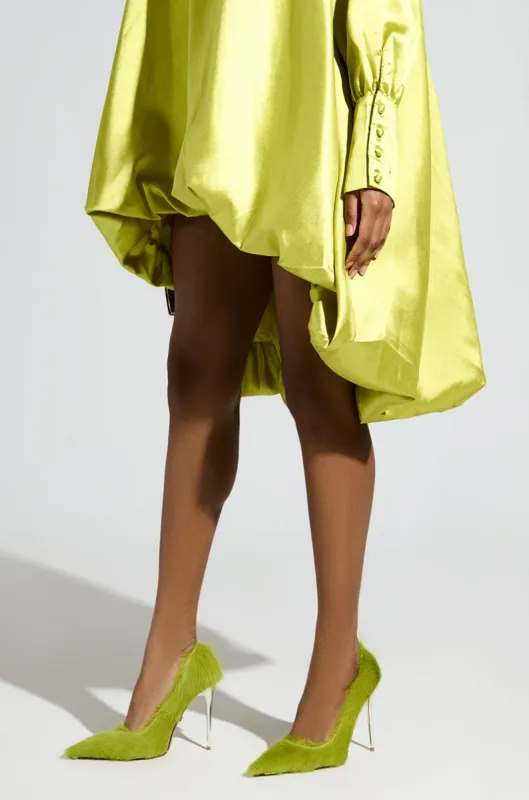 AZALEA WANG ROMEE GREEN PONY HAIR PUMP sold by AKIRA