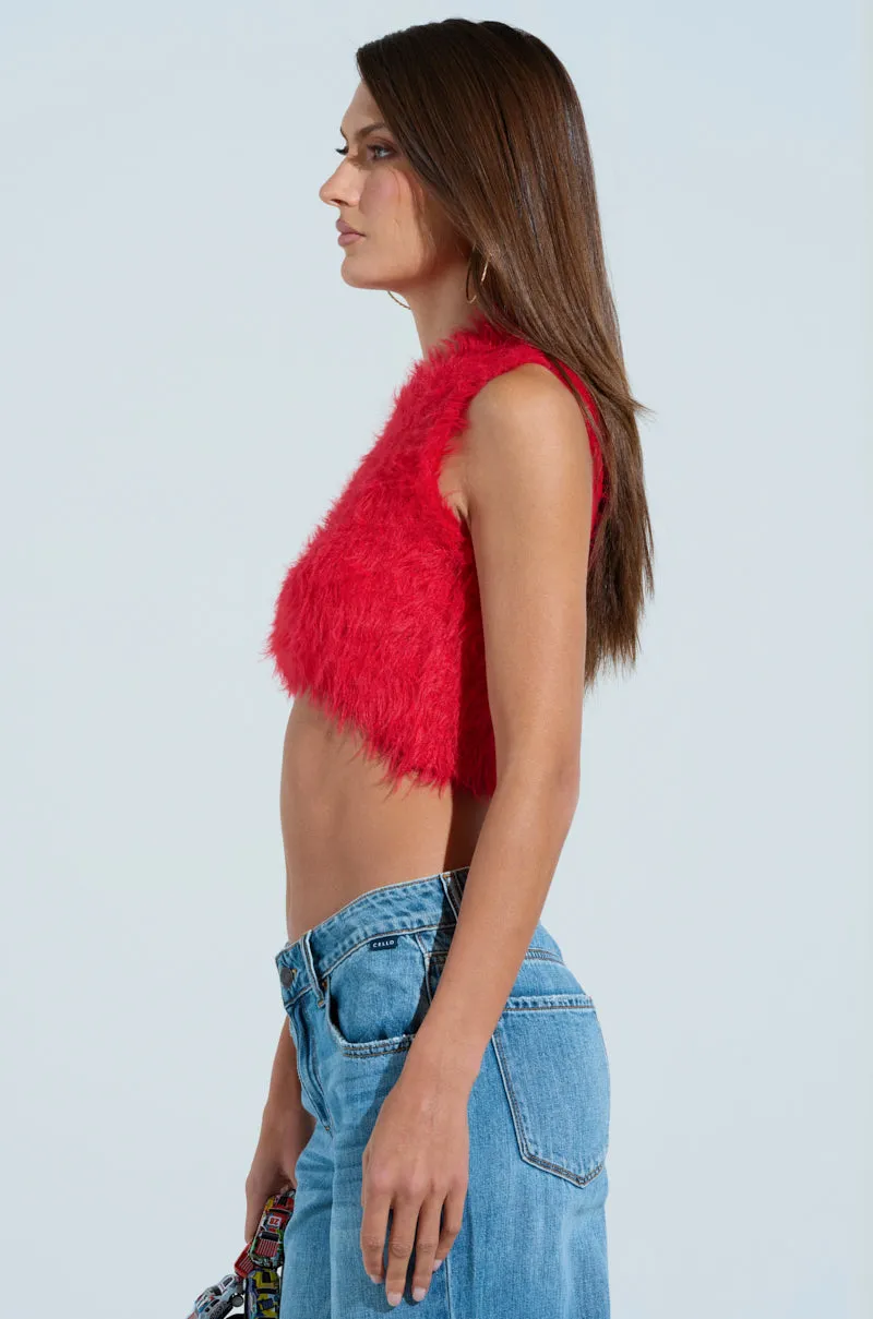 SHAGGY RED CROP TOP sold by AKIRA product image thumbnail 3