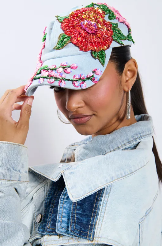 EPIC GARDEN EMBELLISHED PATCH HAT sold by AKIRA