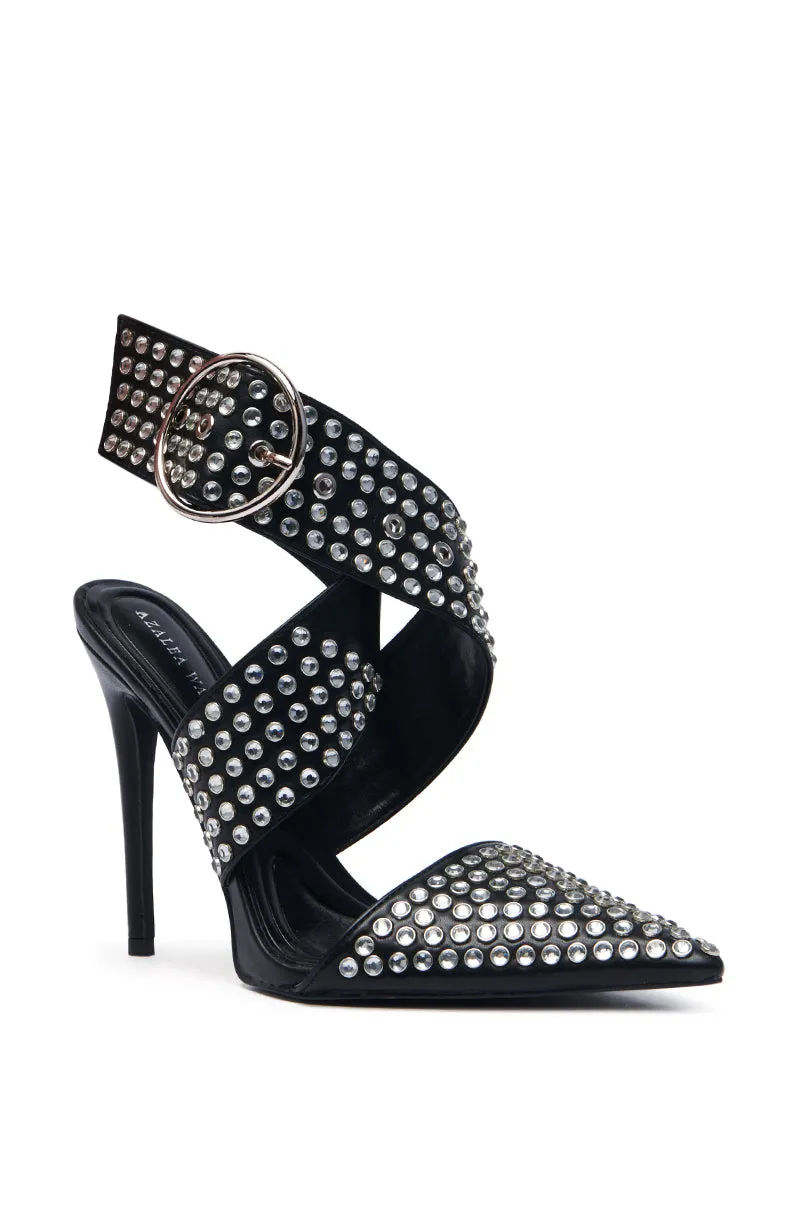 AZALEA WANG SALVIA BLACK RHINESTONE BELTED PUMP sold by AKIRA product image thumbnail 5