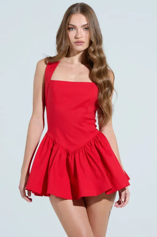 ROSALIA STRETCH LINEN MINI DRESS IN RED sold by AKIRA