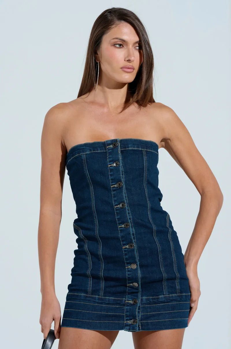 ONE OF A KIND DENIM MINI DRESS sold by AKIRA product image thumbnail 2