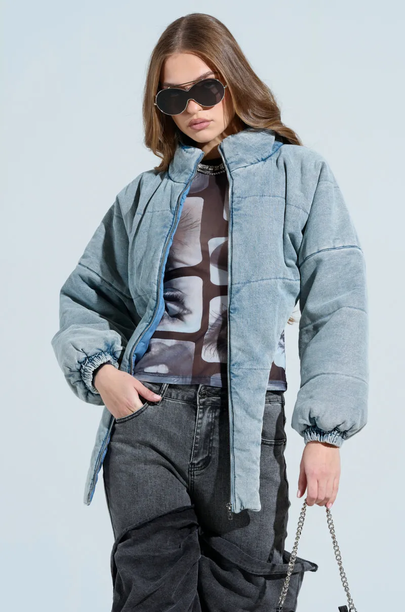 CHARLI CROPPED DENIM PUFFER sold by AKIRA product image thumbnail 3